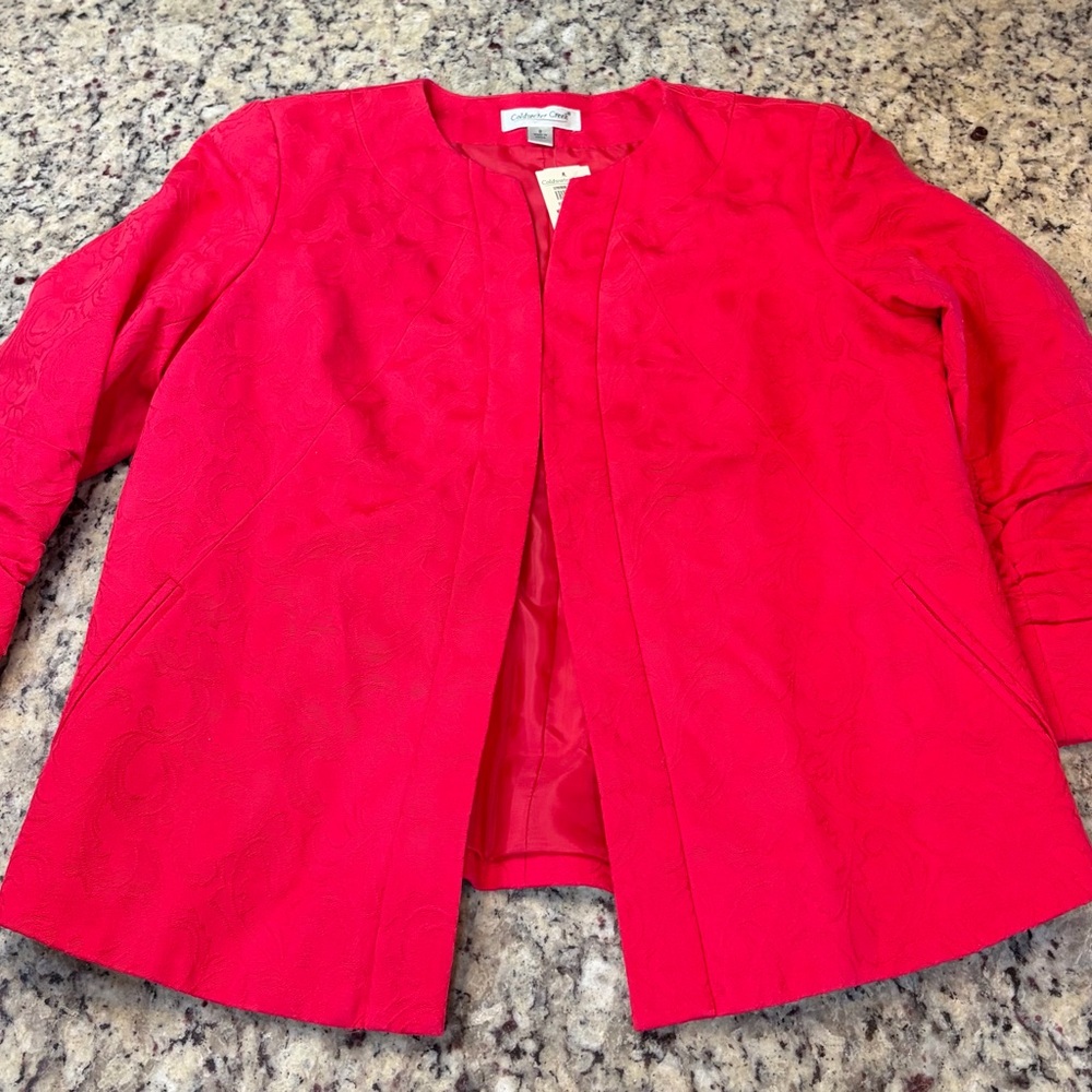 Coldwater Creek Vibrant Red Ruched Sleeve Blazer